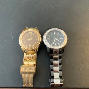 A bundle of Two watches one gold another black and silver